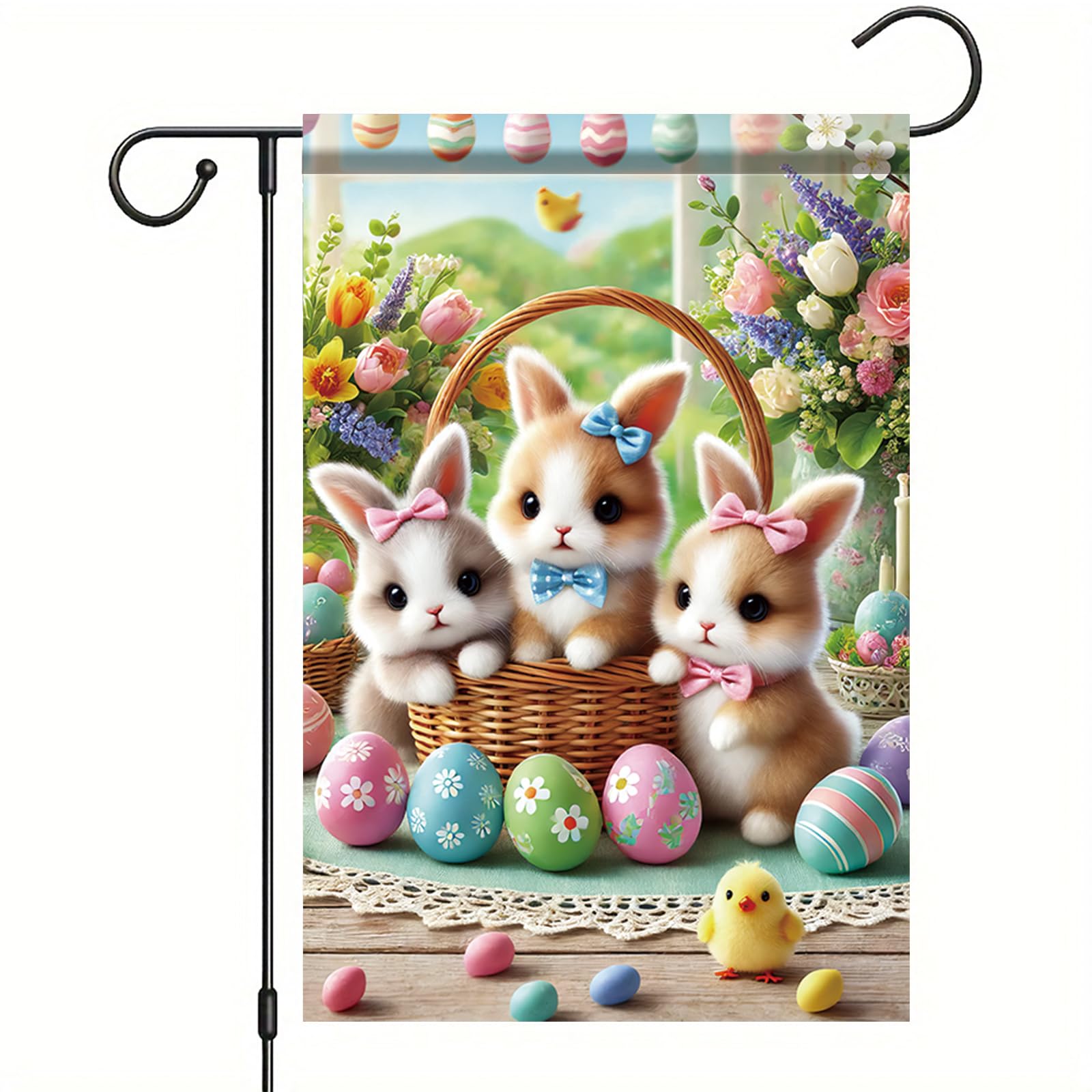 Starlit Patio Easter Egg Bunny Garden Flag Easter Garden Flags 12x18 Double Sided Outdoor Flags Easter Yard Flag Easter Garden Flags Farmhouse Holiday Outside Decorations