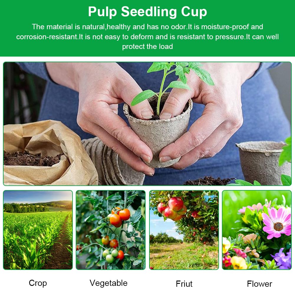 Pots Culture,50pcs Pots de Culture,Godets Semis Plantes,Pot de Semis Fibre,avec 50pcs Etiquette Plante et 3 Outils de Repiquage,pour Serre Jardin Potager