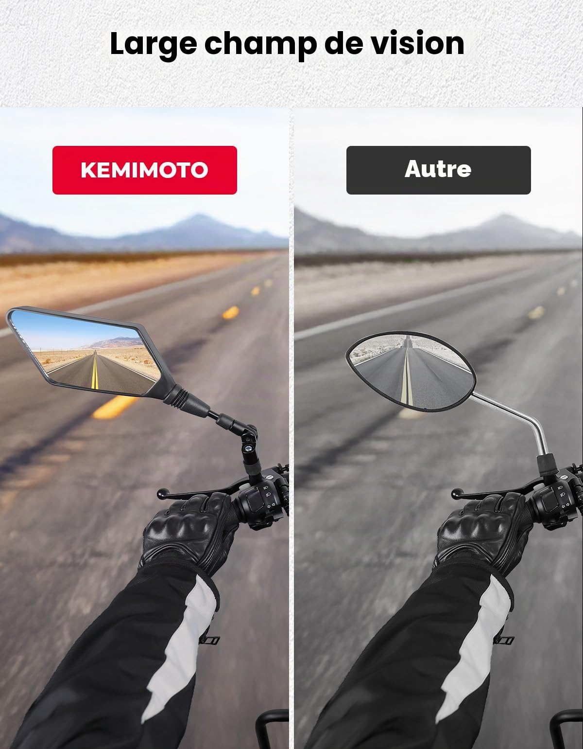 KEMIMOTO E57 Rétroviseurs Moto Homologués, Fixation Universelle M10 pour Scooters et Cyclomoteurs (2 pièces)
