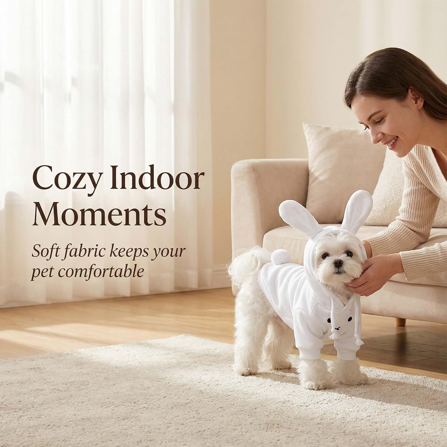 Dog Easter Bunny Costume with Rabbit Ears & Fluffy Tail,Cute Rabbit Pet Outfit for Small Medium Large Dogs,Warm Plush Halloween Party Puppy Clothes Hoodie Sweater Shirt S