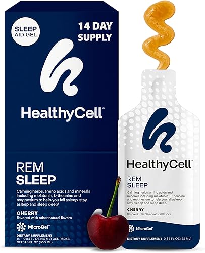 HealthyCell REM Sleep - Suplemento de gel líquido extra fuerte para dormir para adultos - Suplemento de melatonina, magnesio, GABA, L-teanina -