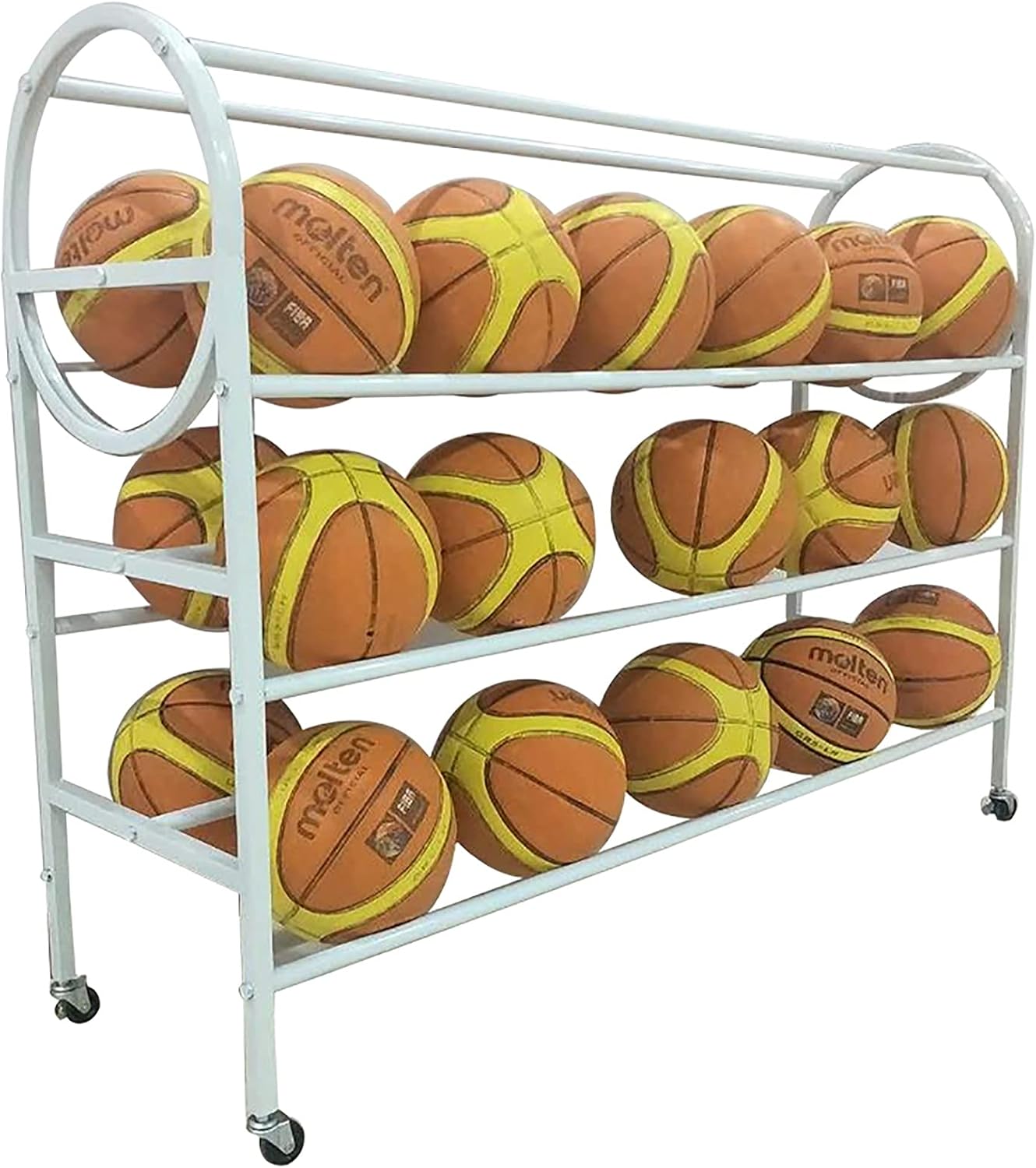 Ball Storage Rack for 35 Basketballs - Mobile Iron Display Stand with Wheels - Ideal Garage Equipment and Organized Sports Gear Holder