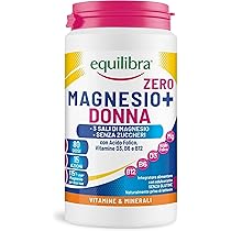 Equilibra, Magnesio Donna Zero Zuccheri, 200g in Polvere, 3 Sali di Magnesio, Bisglicinato, Pidolato, Carbonato, con Acido Folico, Vitamina D3, B6, B12, Solubilità Istantanea, Sapore Agrumato