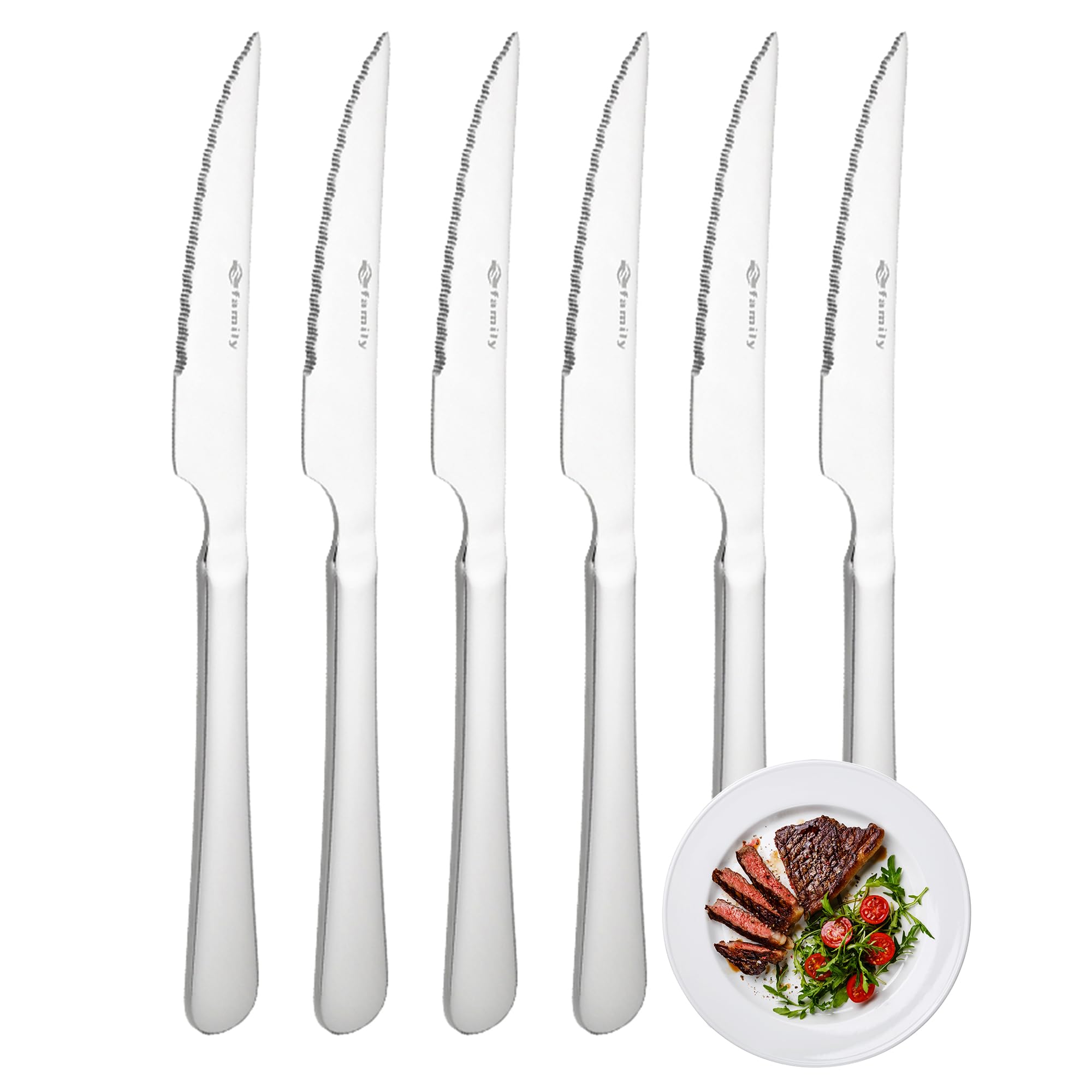 Cuchillo de Carne Acero Inoxidable 21.5x2CM FAMILY Pack 6 Cubiertos Hogar Restaurante