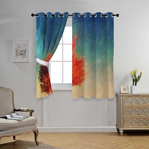 Miniatura 3 de Cute Blackout Curtains for Bedroom Tree Oil Painting Grommet Short Soundproof Door Cover Cortinas para Ventanas De Cuarto 72Inch Width by 85Inch