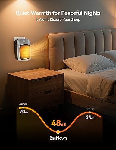 Miniatura 6 de Brightown Calentador de espacio enchufable para uso en interiores, calentador de pared pequeño de 800 W con control remoto y termostato, pantalla