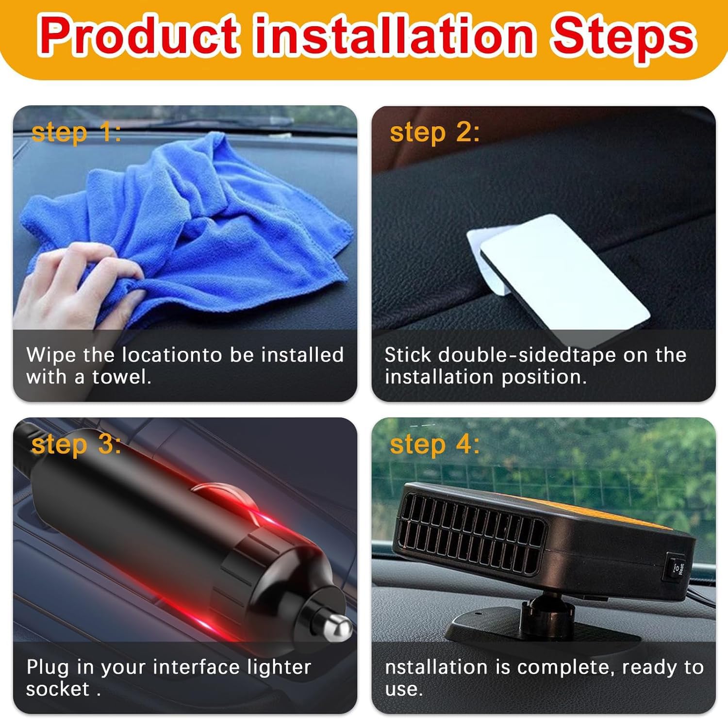 Calentador para Coche, portátil Calentador para Coche de 12V y 200W, Calentador para Coche 2 en 1 de enfriamiento y Calentamiento rápido con Base giratoria de 360°