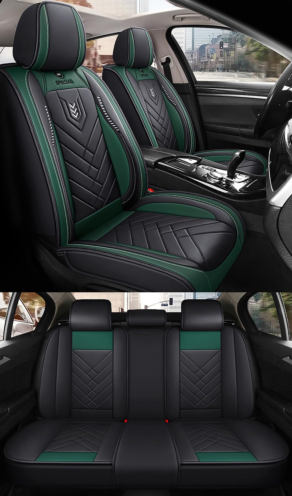 Autositzbezüge Universal Set, Leder Autositzbezug Komplettset, Aus Premium Leder + Einzigartigem Design 5-Sitzer Sitzbezüge (Kompatible Automodelltabelle enthalten)