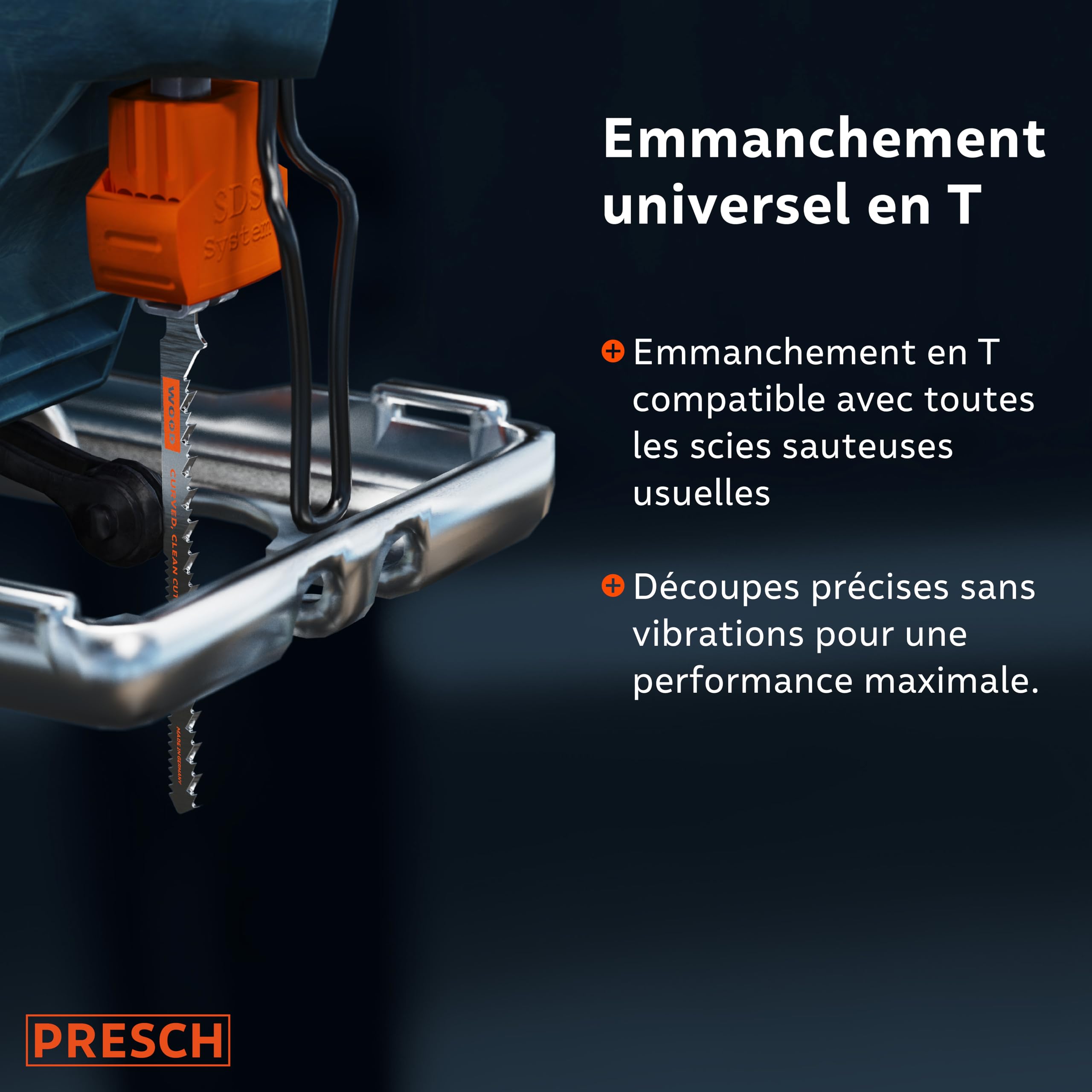 Presch Lames de scie sauteuse Bois 10 pièces - Découpes arrondies très nettes (4-30 mm) - Lames haute longévité à emmanchement en T pour toutes les scies sauteuses - Lame scie sauteuse bois