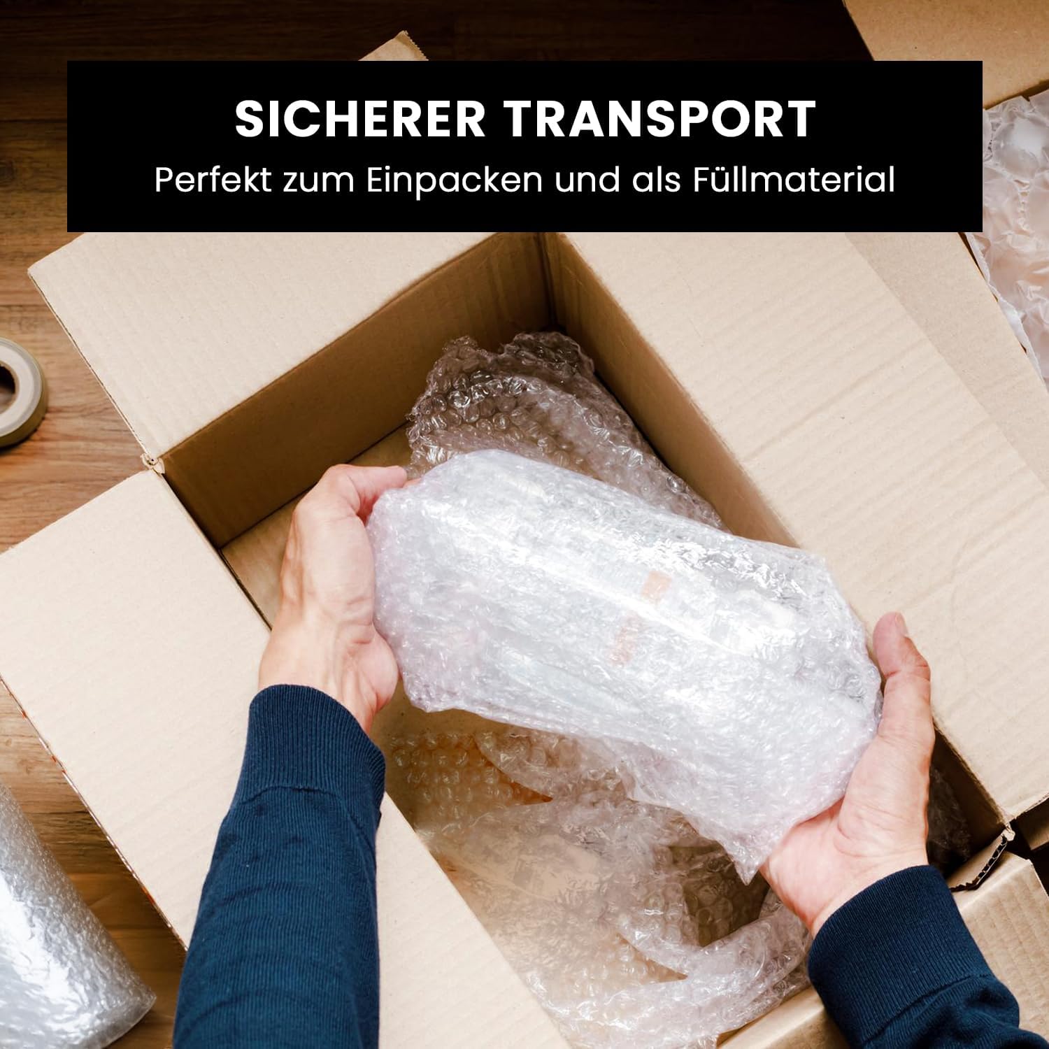 Luftpolsterfolie Rolle 100m x 120cm 50µm 2-lagig Noppenfolie Umzug Versand Verpackung recycelbar Made in Germany