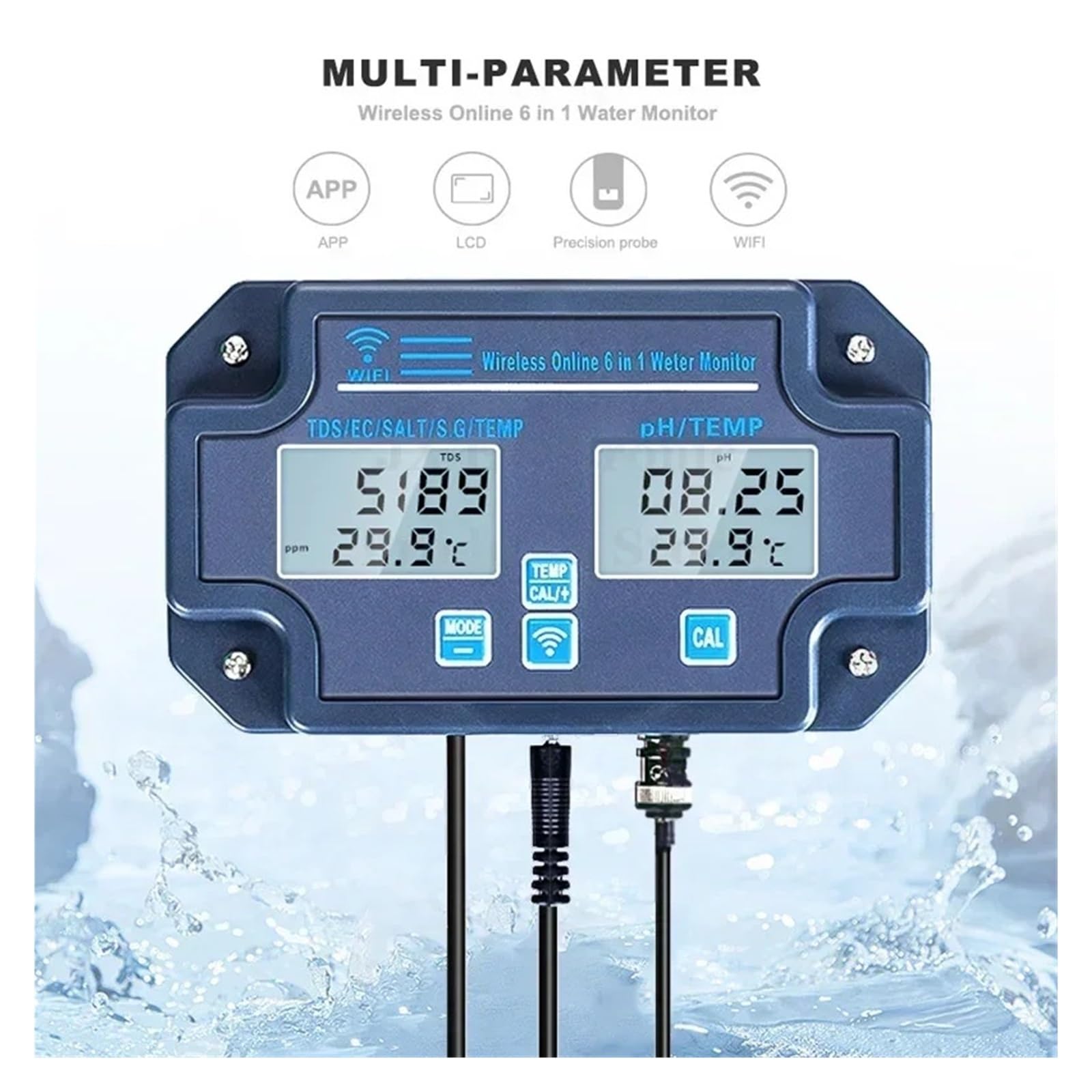 6 W 1 Wifi Tester Jakości Wody PH/EC/TDS/SALT/GS/Miernik Temp Analizator APP Online Zdalne Monitorowanie