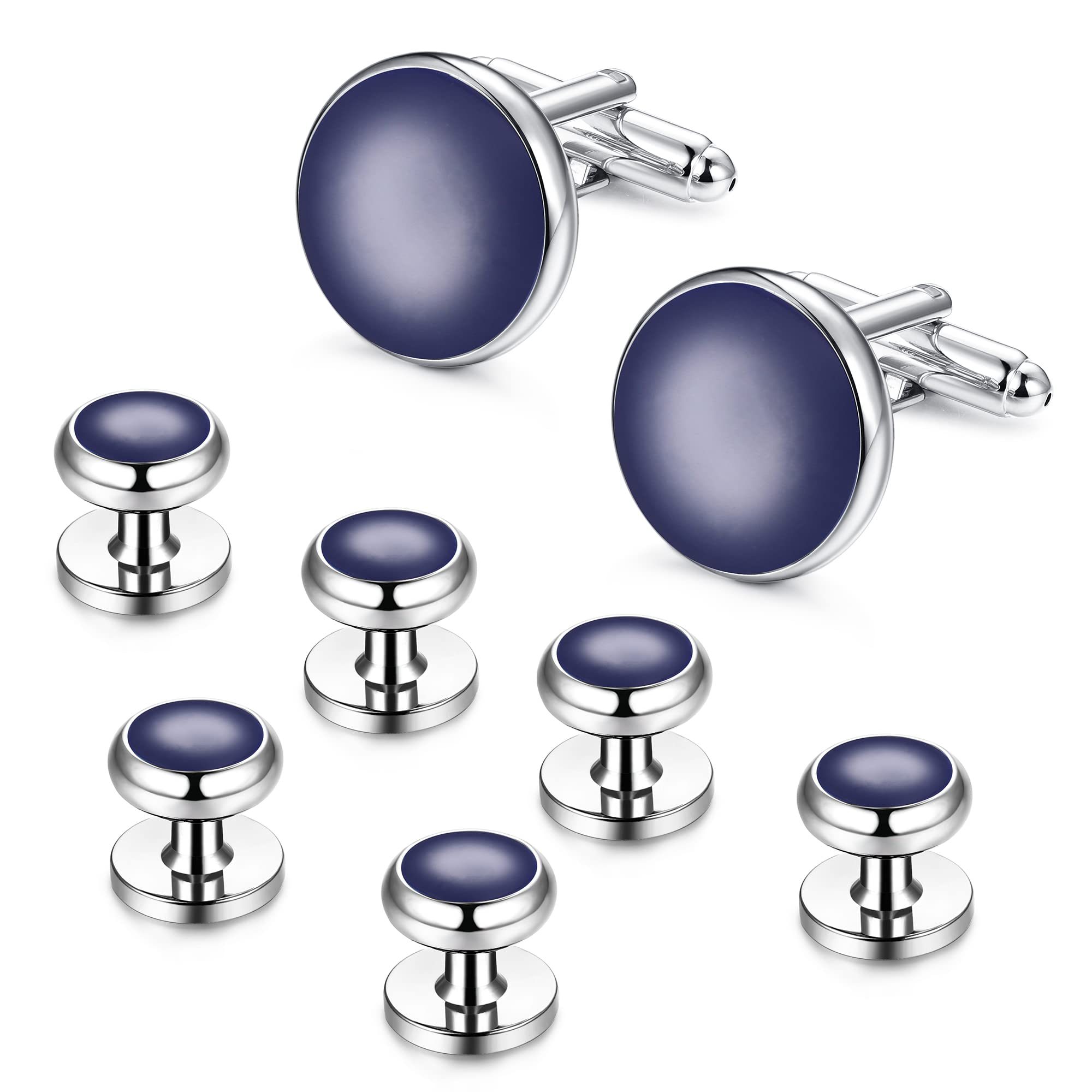 ORAZIOORAZIO Cuff Links Mens Stainless Steel Cuff Links and Studs Set Gold Black Cufflinks for Men Tuxedo Studs Buttons for Formal Kit Business or Wedding Shirts