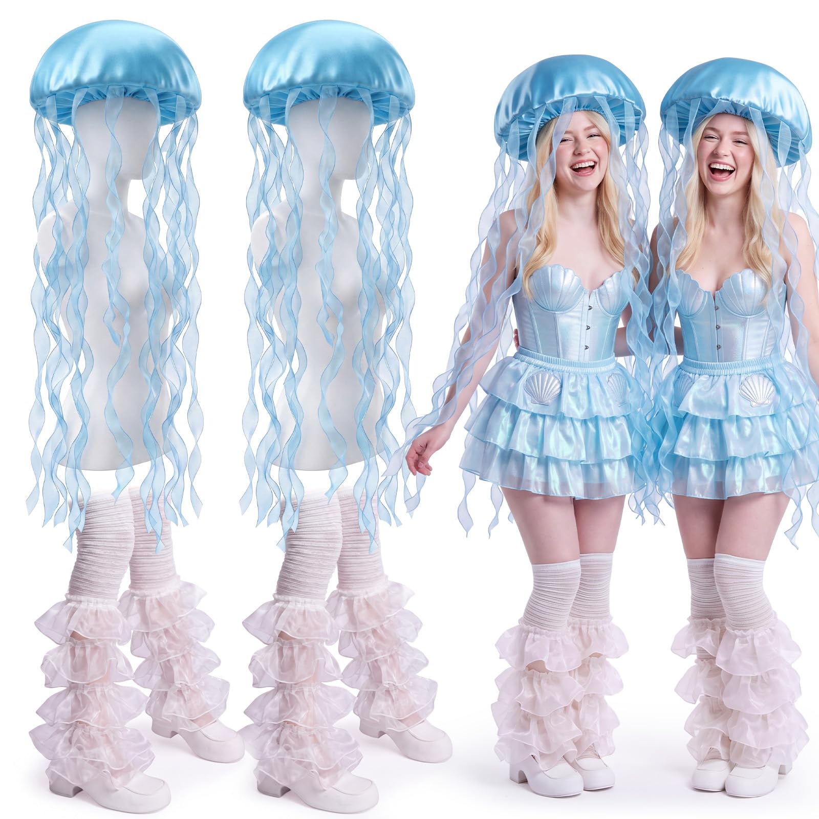 Funnysoft 4 Pcs Halloween Costume Accessories Jellyfish Hat,Blue and White