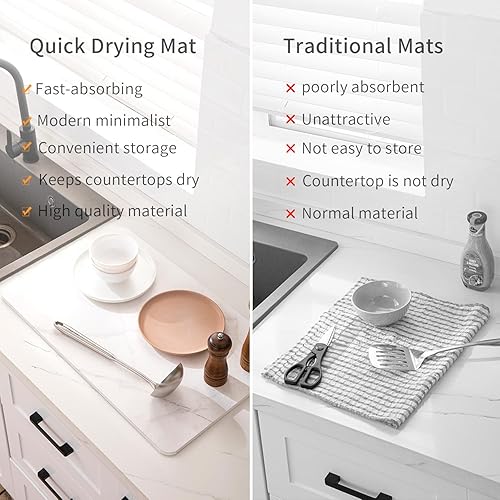 Miniatura 4 de Tapete de secado de platos para encimera de cocina, baños, piedra de tierra de diatomeas, tapete de secado rápido absorbente de mármol, resistente