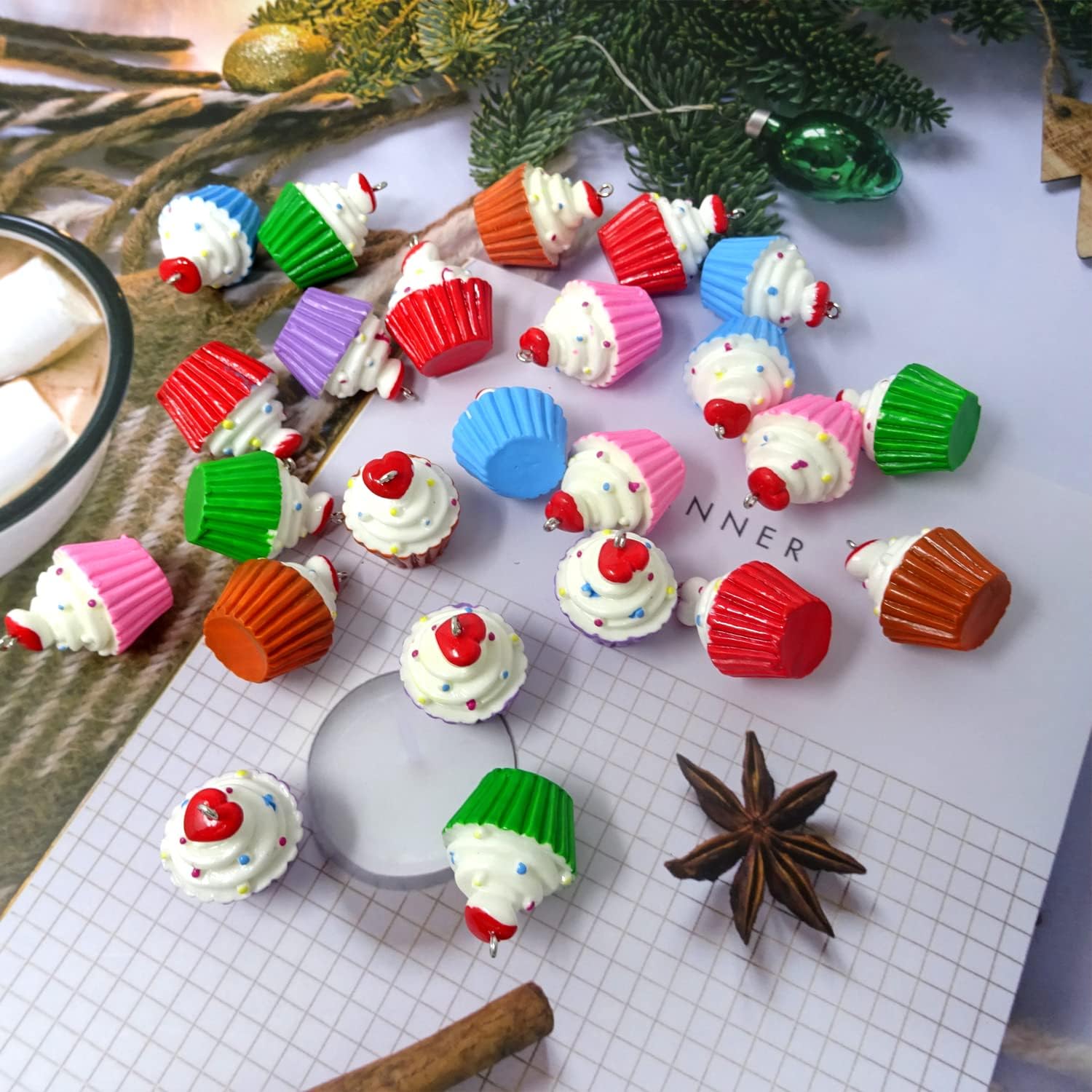 Honbay 24PCS Resin Cupcake Charms Pendant Lovely Food Dessert Pendants Hanging Ornaments for Earrings Bracelet Necklace Jewelry Making (6 Color) - Image 5