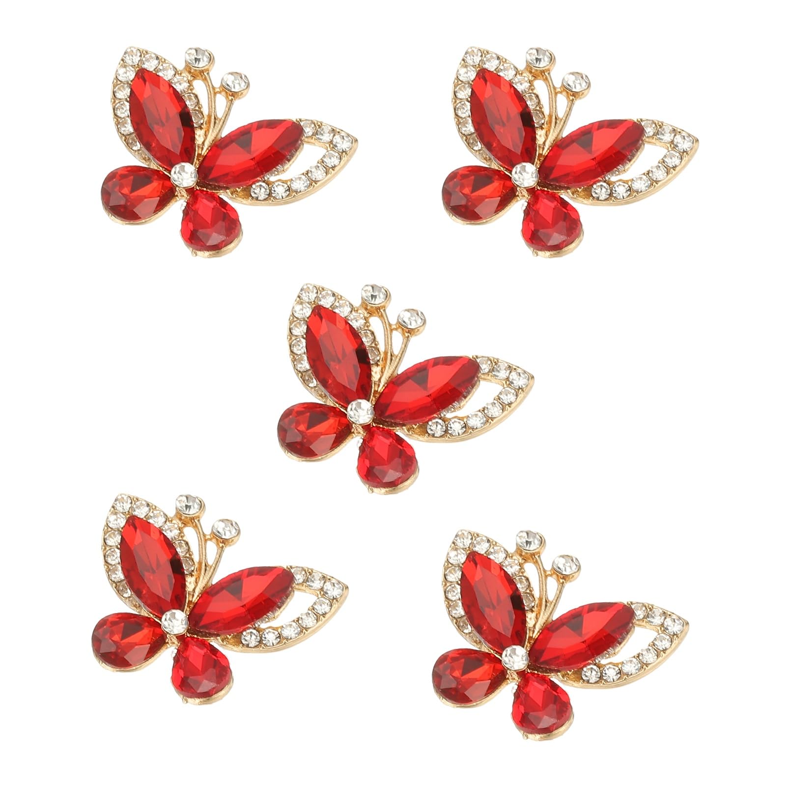 PATIKIL 5 Pcs Butterfly Rhinestone, Crystal Butterflies for Crafts Flatback Charms Rhinestone Embellishments for Clothing Jewelry Making Women DIY Decoration, Red