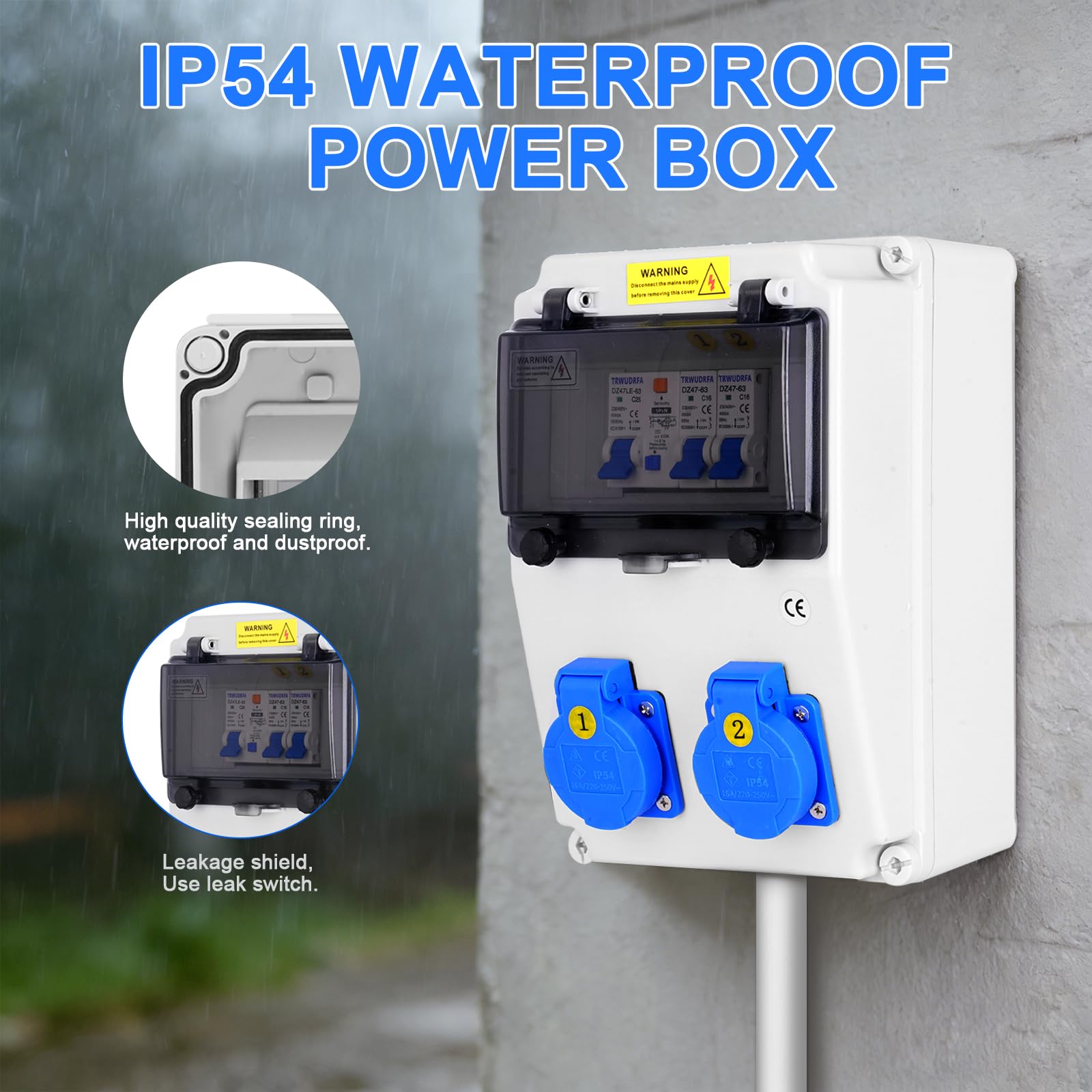 Distributore a parete completo cablato (2 x 230 V+LS+FI)