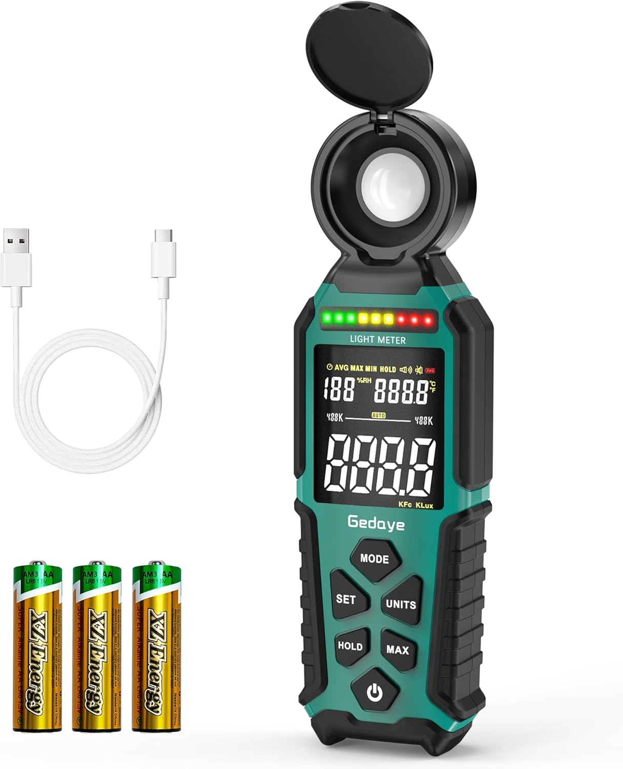 Light Meter Lux Foot Candles Meter 0~400,000 Lux Range, Large Backlit Display, Light Meter for Plants Luxmeter Light Meter Digital Illuminance Meter Handheld