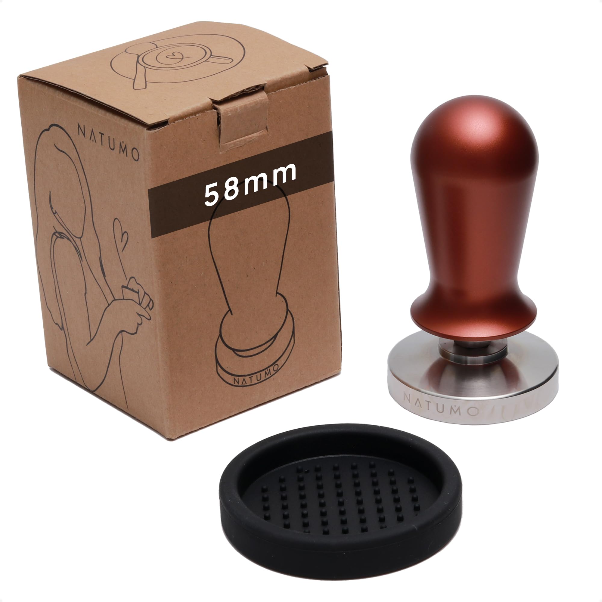NATUMO Pressino Per Espresso 58 Mm A Molla – Calibrato 15 Kg, Con Tappetino, Accessorio Portafiltro Bronzo