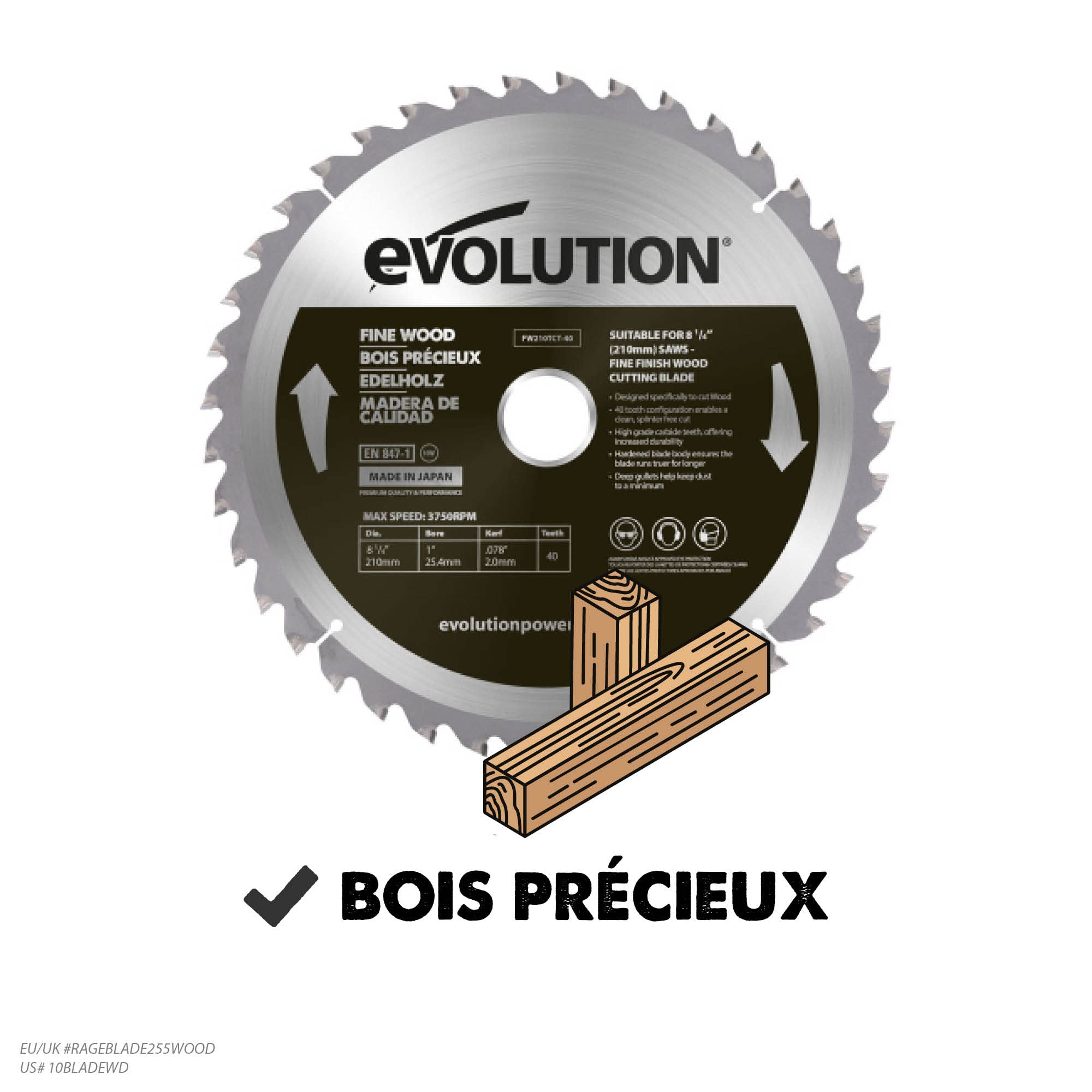 Evolution FW210TCT-40 – Lame Scie Circulaire Bois Fin 210 Mm 40 Dents Carbure Tungstène – Coupe Précise & Durable Pour Bois