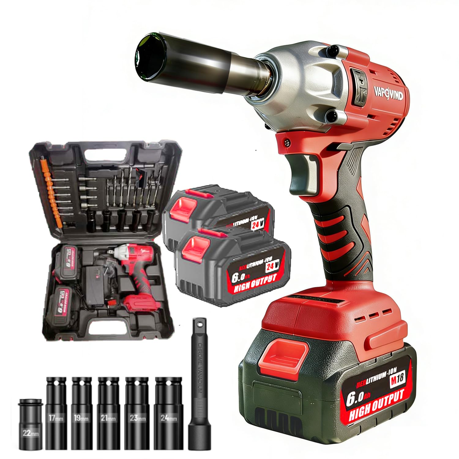 1/2" Cordless Impact Wrench 980 N.m Power Impact, w/2pcs 21V 2x6.0AH M18 Rechargable Batt…