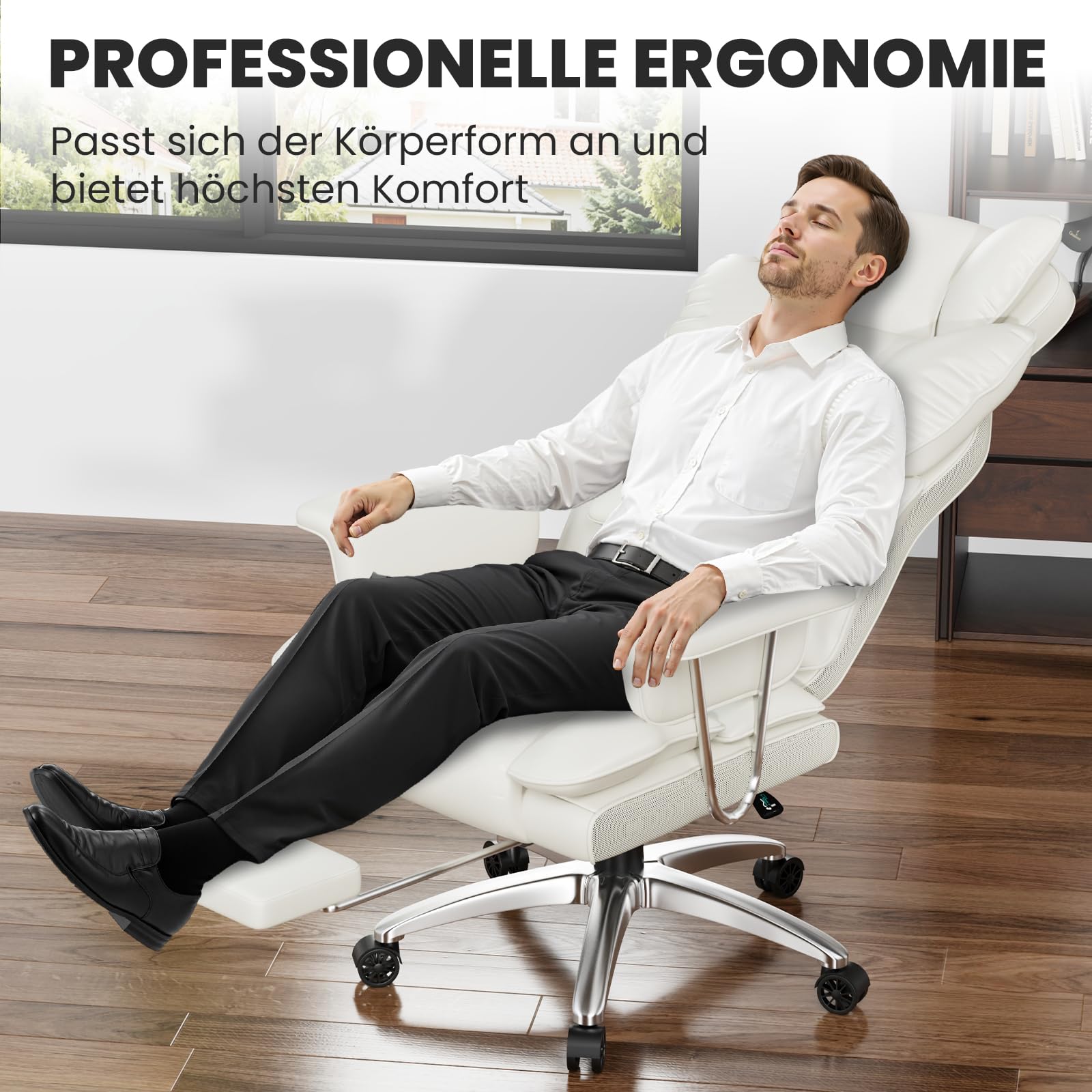naspaluro Chefsessel Bürostuhl mit Fußstütze, ergonomischer PU-Leder Bürostuhl mit hoher Rückenlehne, Computerstuhl für Büro & Homeoffice, Weiß