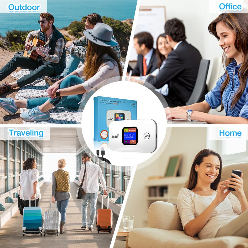 WiFi Portatile, NAVESO Router WiFi, Router 4g, Saponetta WiFi, 300 Mbps Router Portatile, Pocket WiFi, Hotspot Portatile con Slot per Scheda SIM e Schermo LED a Colori, Collega Fino a 10 Dispositivi