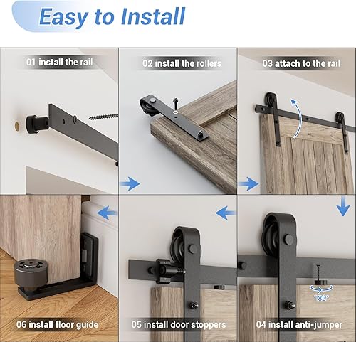 Vista 44 de CCJH - Kit de herrajes para puerta corrediza de granero de 12 pies, resistente, suave y silencioso, fácil de instalar, p/paneles de puerta indiv.