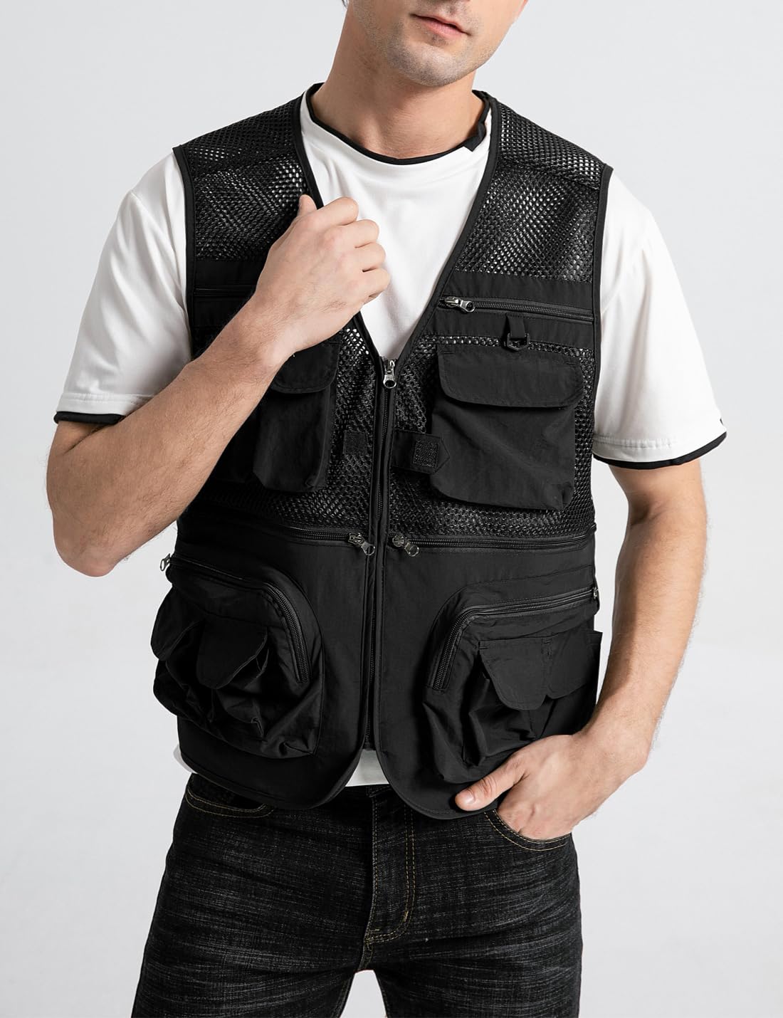 Herren Outdoor Arbeit Mesh Angeln Weste Utility Multi Pocket Schießen Safari Reise Fotografie Waistcoatt
