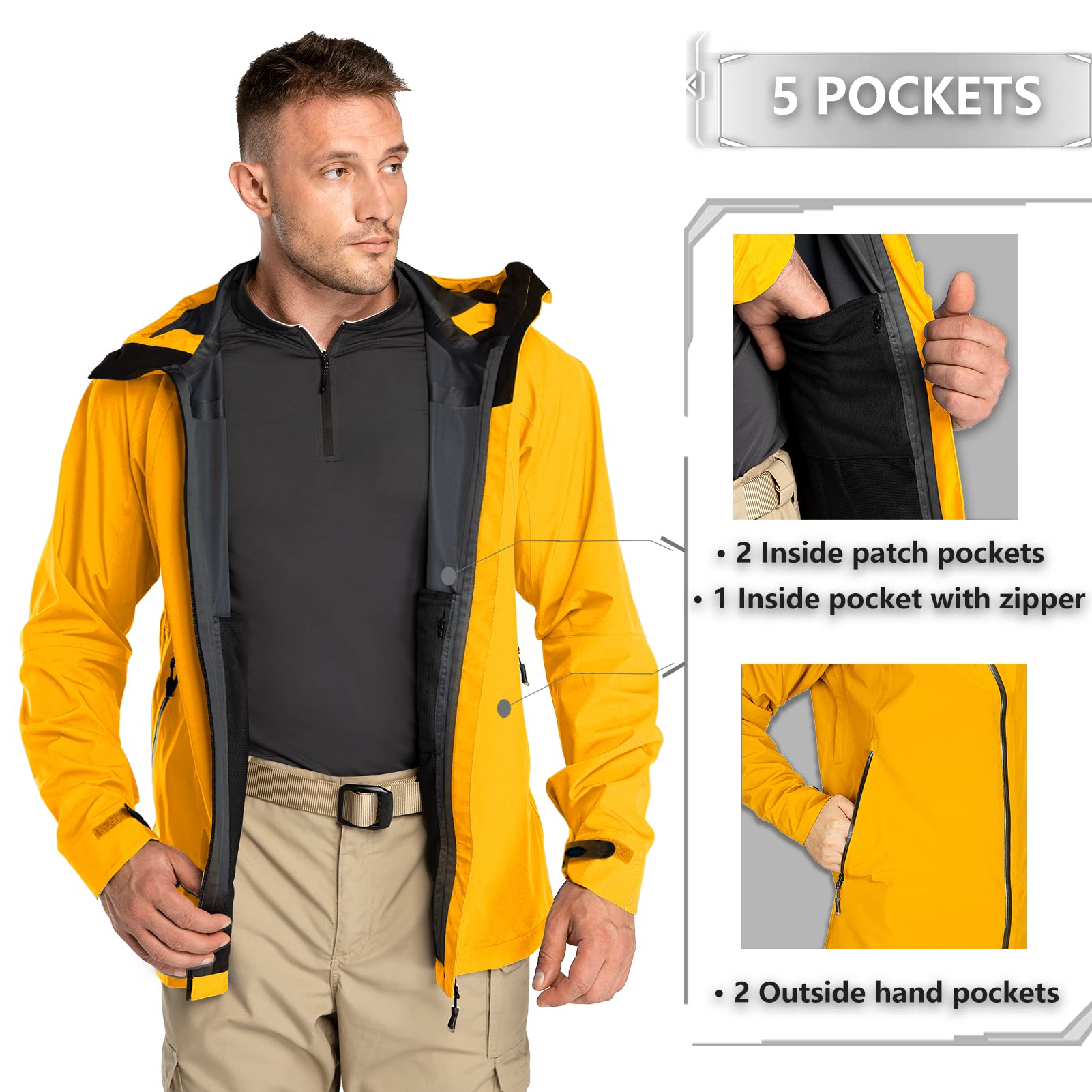 33,000ft Veste de pluie légère en softshell imperméable et coupe-vent pour homme Veste de randonnée fonctionnelle pour trekking, randonnée, camping