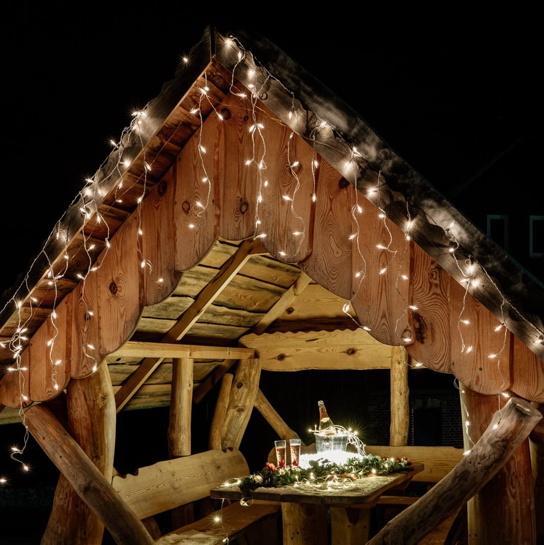 hellum Lichterkette Außen, LED Eislichtvorhang, Lichtervorhang 11,90x0,53m beleuchtet, 480 LED Lichterkette Außen Weihnachten mit weißem Kabel 5m Zuleitung, Weihnachtsbeleuchtung <59lm 577747