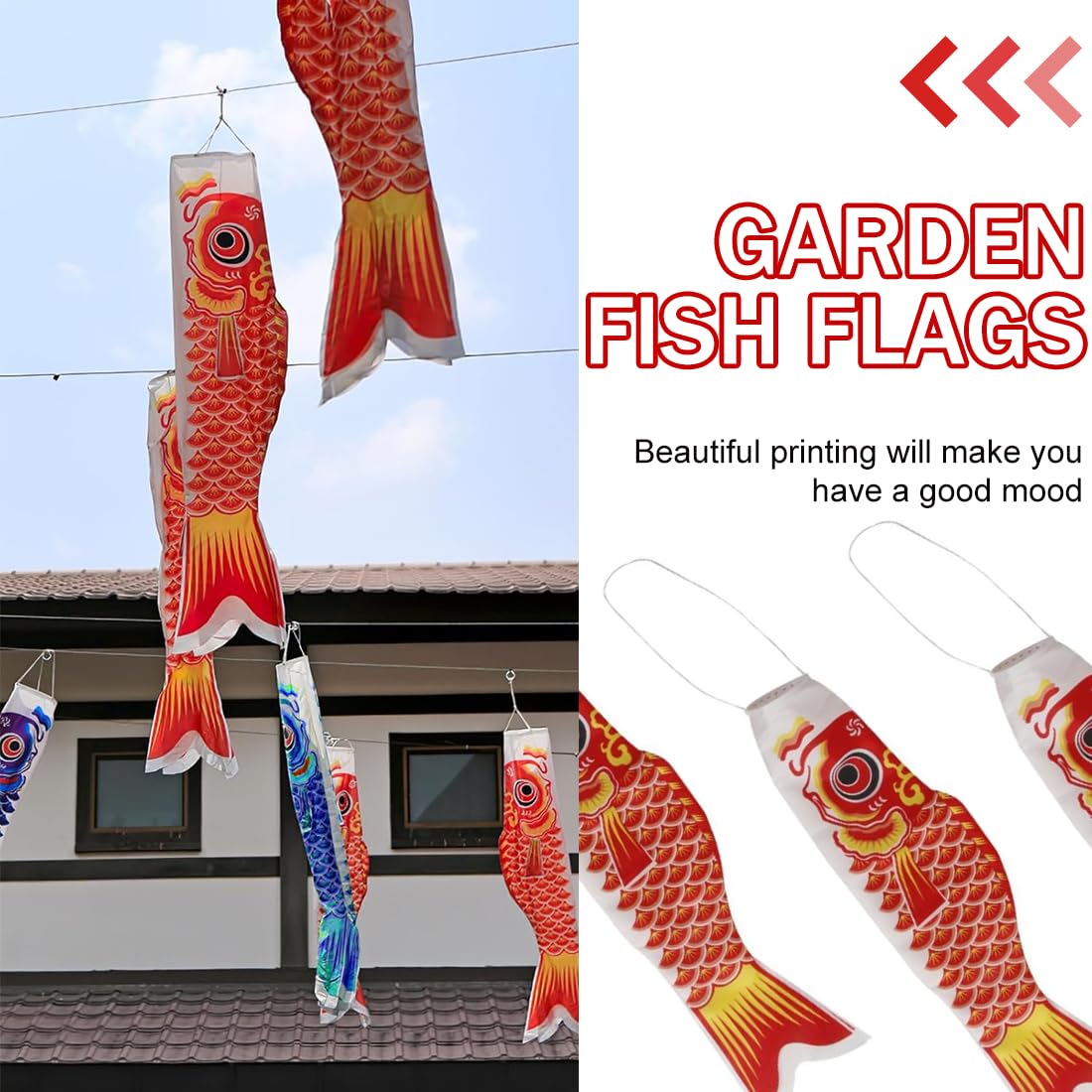 1 paquete de 70 cm de manga de viento de carpa colorida para jardín, serpentina de carpa de molino de viento, decoración colgante de paraguas, serpentina de carpa, bandera de jardín japonesa (rojo)