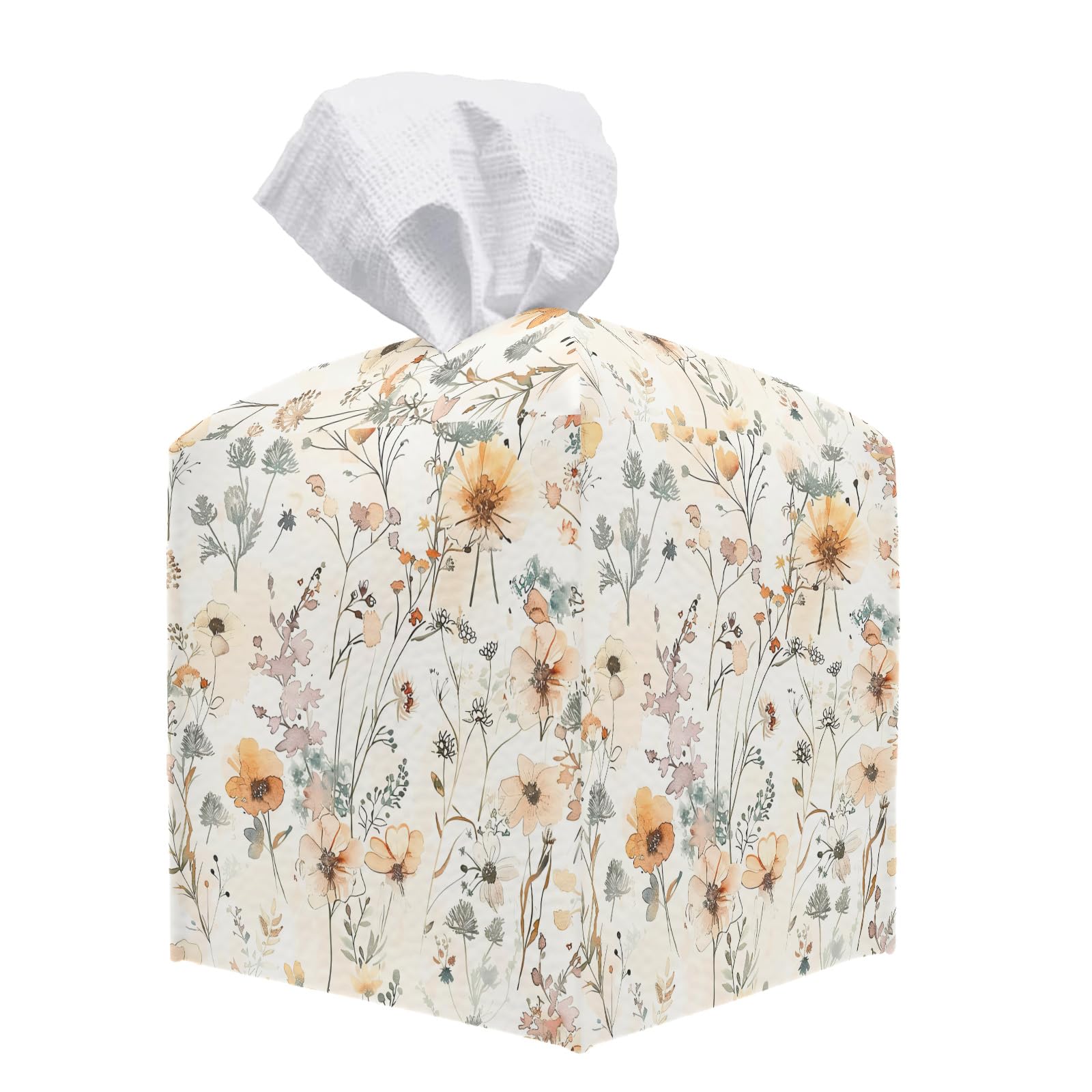 Watercolor Flowers Tissue Box Cover Tissue Box Cover Square Decorative Facial Paper Organizer for Bathroom Vanity Home Office