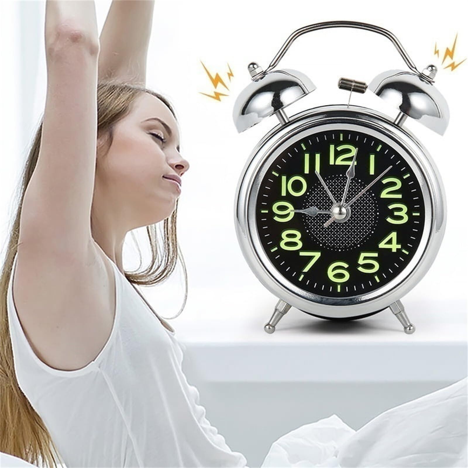 despertador, Reloj de mesa silencioso metal con luz nocturna, estilo retro