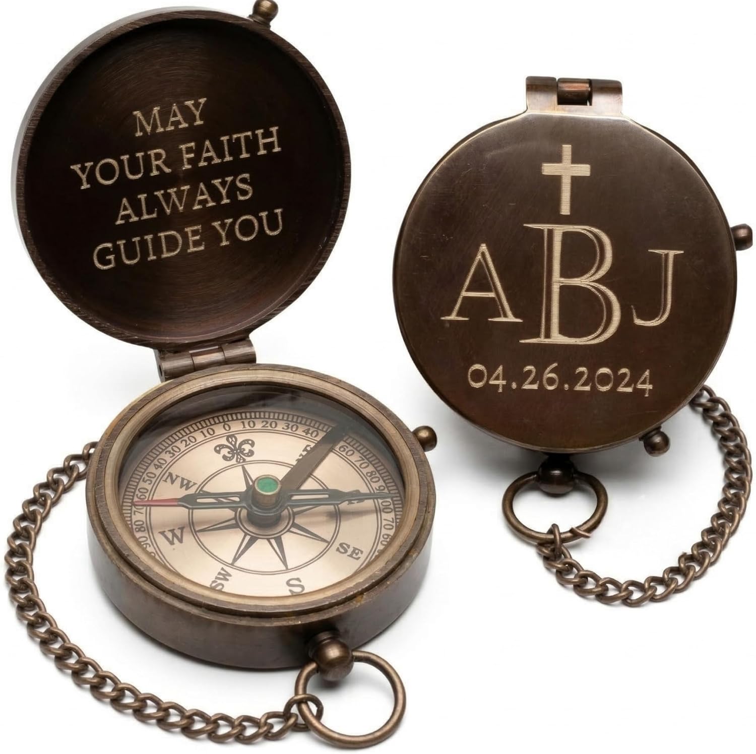 First Communion Gifts for Boys – Personalized Christian Compass Gift for Son or Grandson – Custom Engraved Catholic Keepsake