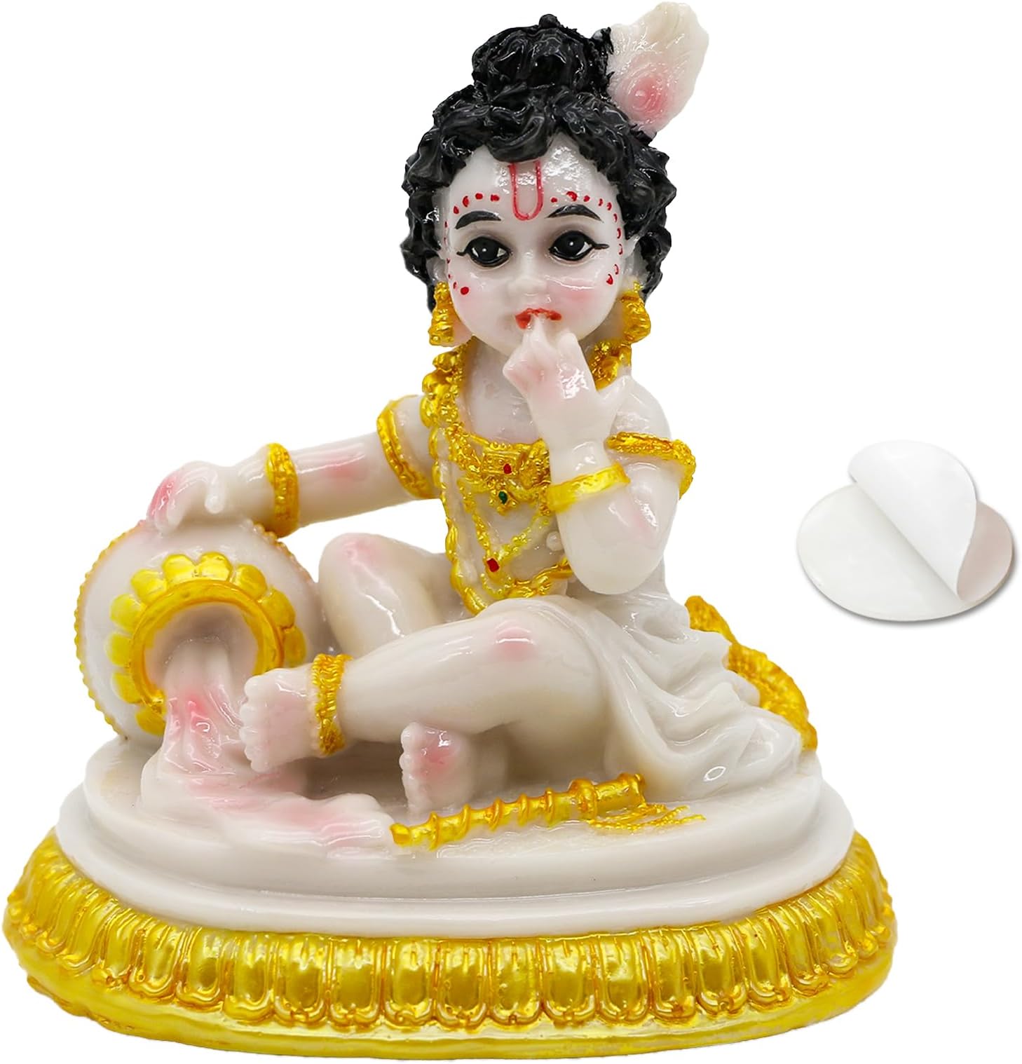 alikiki Indian God Baby Krishna Statue - 4.1" H Handmade Hindu Idol Krishna Figurine for Car Dashboard India Home Office Mandir Temple Pooja Item Murti Puja Product Diwali Gifts