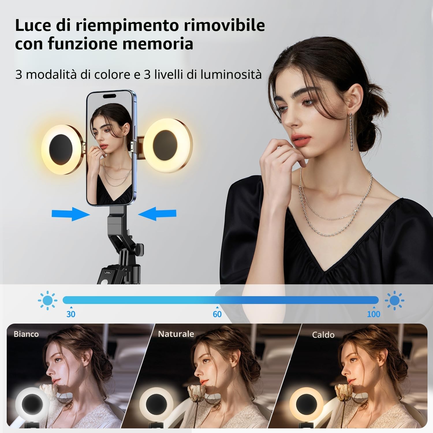 yAyusi Kit Vlogging per iPhone/Android, Automatico Volto Rilevamento Treppiede 180cm con Luce, Microfono e Telecomando, Set Completo per Creator TikTok e YouTube