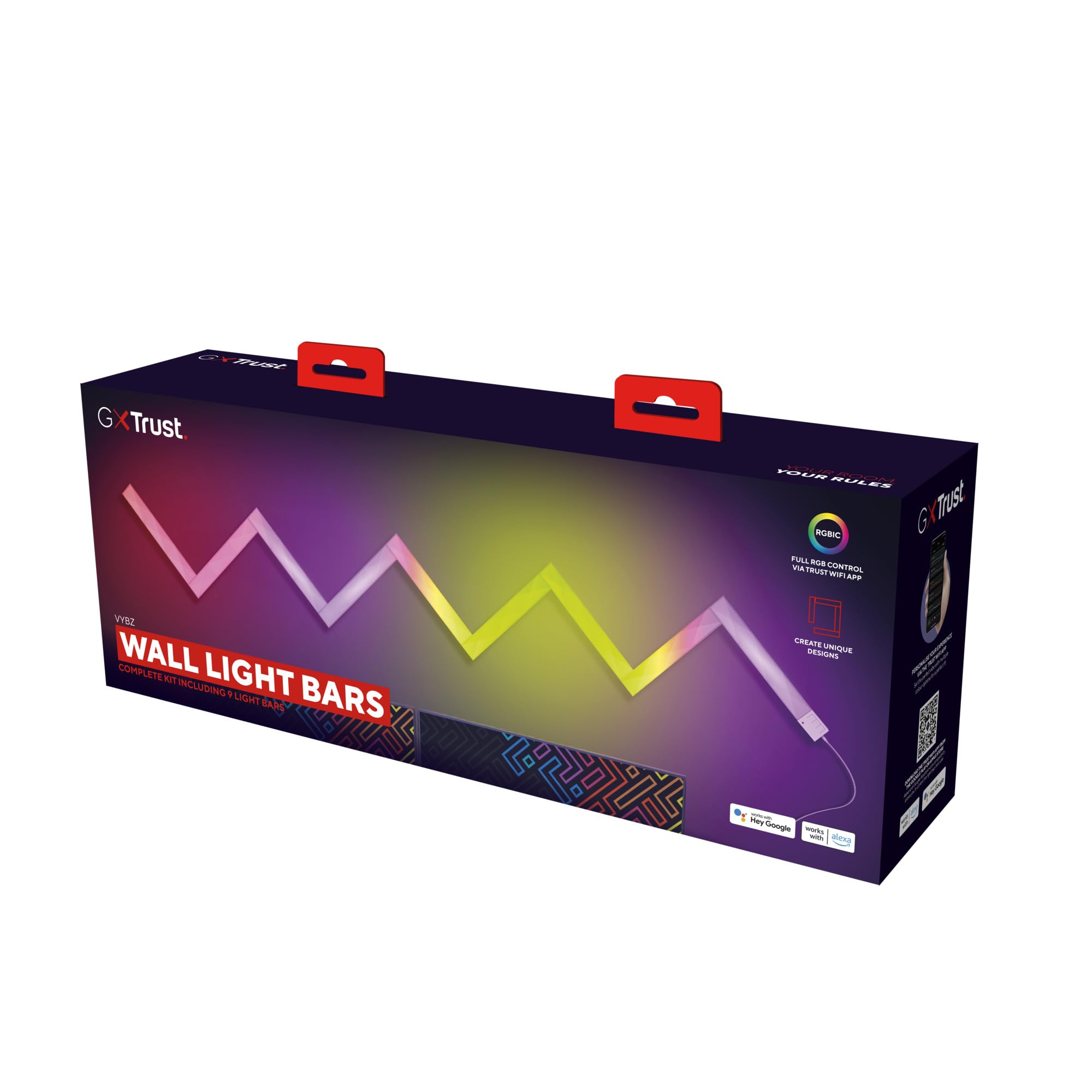 GXTrust 905 Vybz RGBIC LED Lightbar Gaming Deko, 9 LED Leiste Wandleuchte, 44 Lichtmodi, App Steuerung, Musik Sync, RGB Lampe Wandlichtleiste für Gaming Zimmer Gamer Room Setup