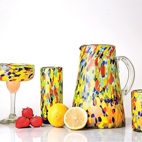 Miniatura 6 de Amici Home Carnaval Jarra | Auténtica cristalería mexicana hecha a mano | Cuentas opacas incrustadas | Jarra de vidrio para margaritas, limonada y