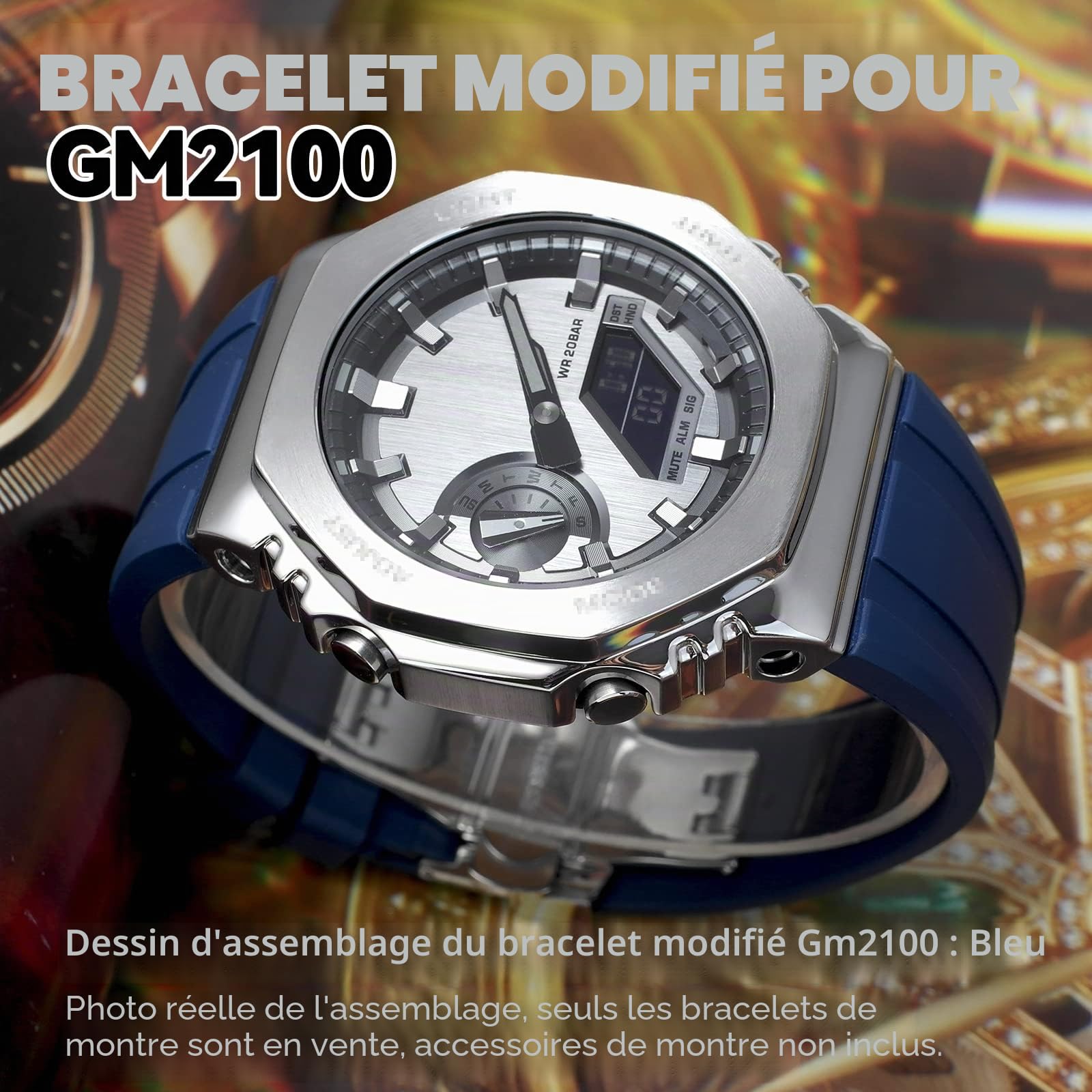 Bracelet de Montre pour GM2100 pour Homme Compatible avec Casio, Bande pour G-shock GM-2100B, Libération Rapide, Caoutchouc Fluoré, avec Outils
