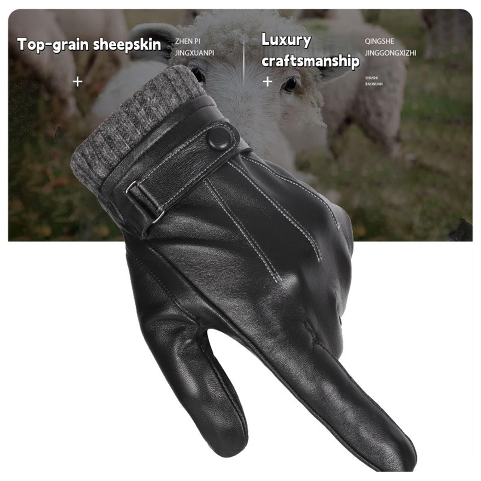 Guantes de invierno para hombre, piel de oveja, con pantalla táctil, guantes casuales con forro térmico suave y cálido para clima frío