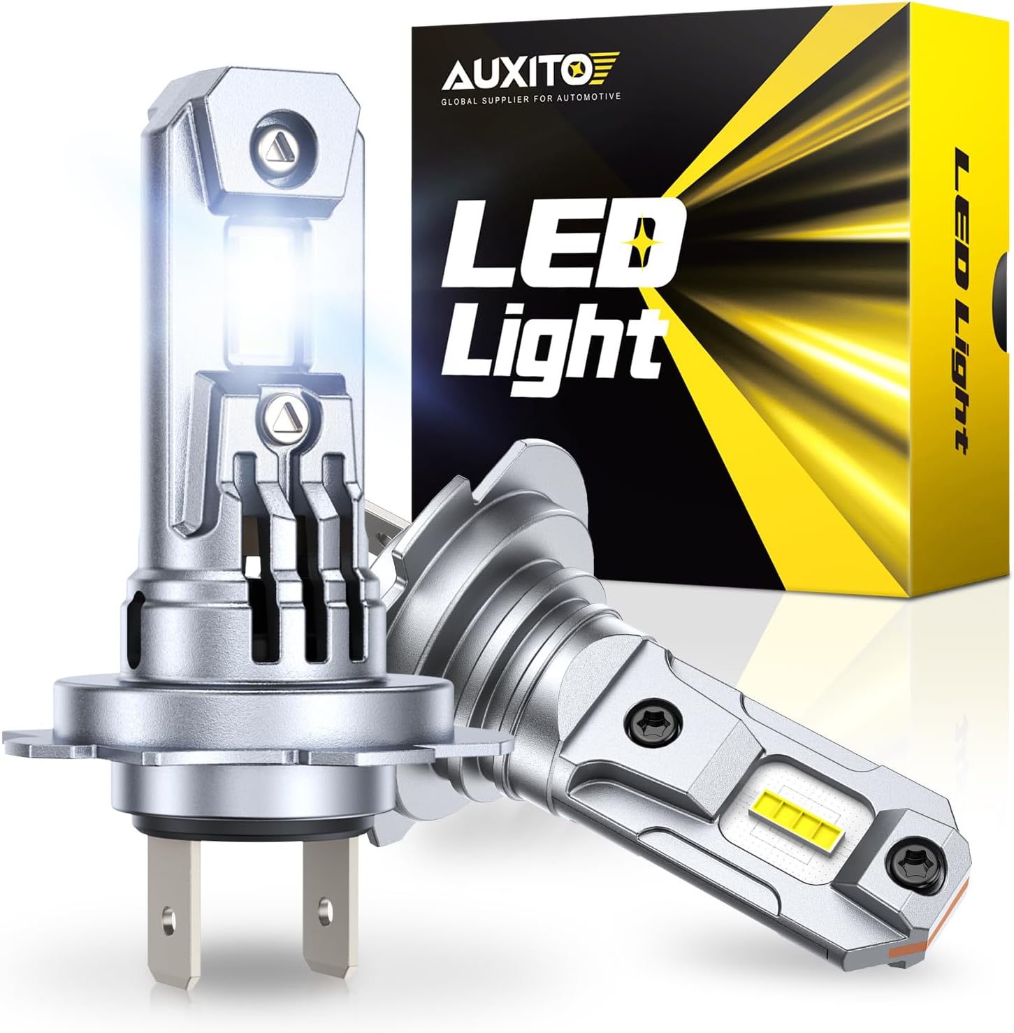 AUXITO H4 Bulb, 1000% Brighter, 1:1 Mini Size No Adapter Needed, 5 Min Quick Install, No Flicker, 99% Compatibility, Pack of 2