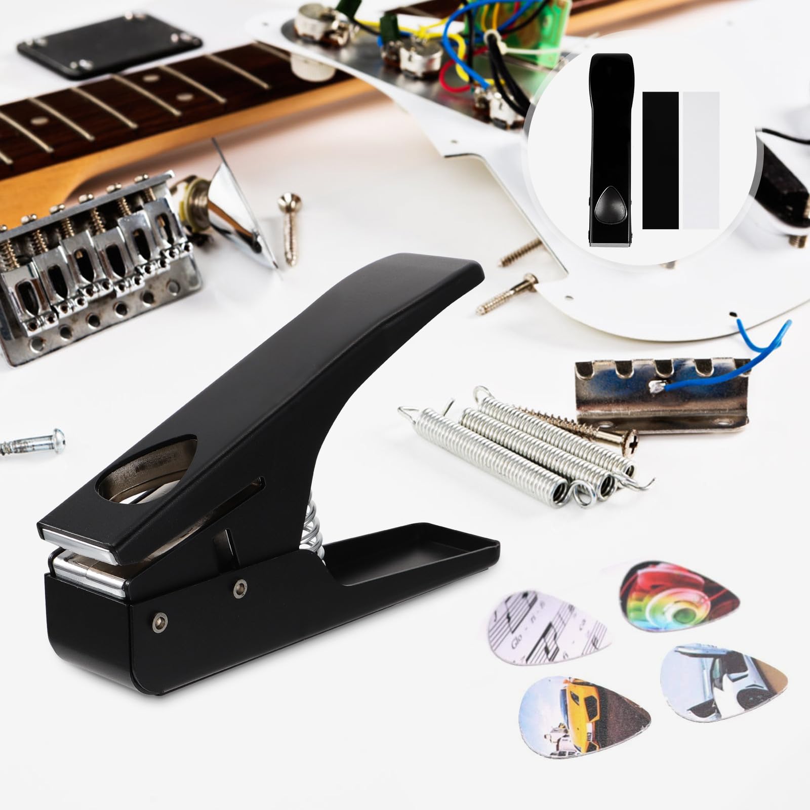 Beaupretty Gitarrenplektrum Selbstgemacht aus Eisen Stanzer und Komfortablem Griff mit Rutschfestem Silikonpad in Elegantem Schwarz für Einfache Herstellung von Gitarrenpicks