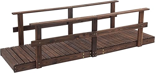 Outsunny Puente de jardín de madera de 7 pies con rieles de seguridad, pasarela para estanques, arroyos, arroyos, acabado manchado