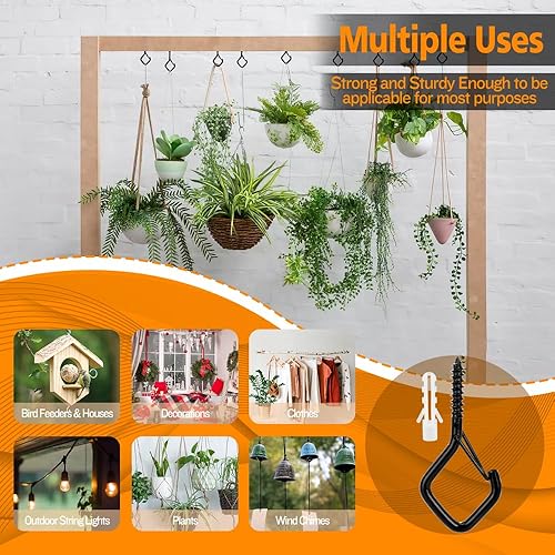 Miniatura 5 de 10 ganchos de techo para plantas colgantes, ganchos para colgar, ganchos de tornillo, ganchos para exteriores, ganchos de pared negros, ganchos de