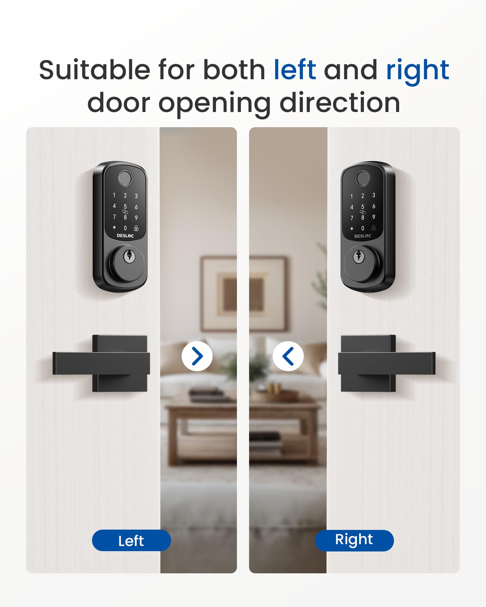 DESLOC B200 Fingerprint Smart Lock with 2 Lever Handles, Keyless Entry Front Door Lock Set, Electronic Keypad Deadbolt, App Control, Auto Lock, Long Battery Life, Secure Home Access