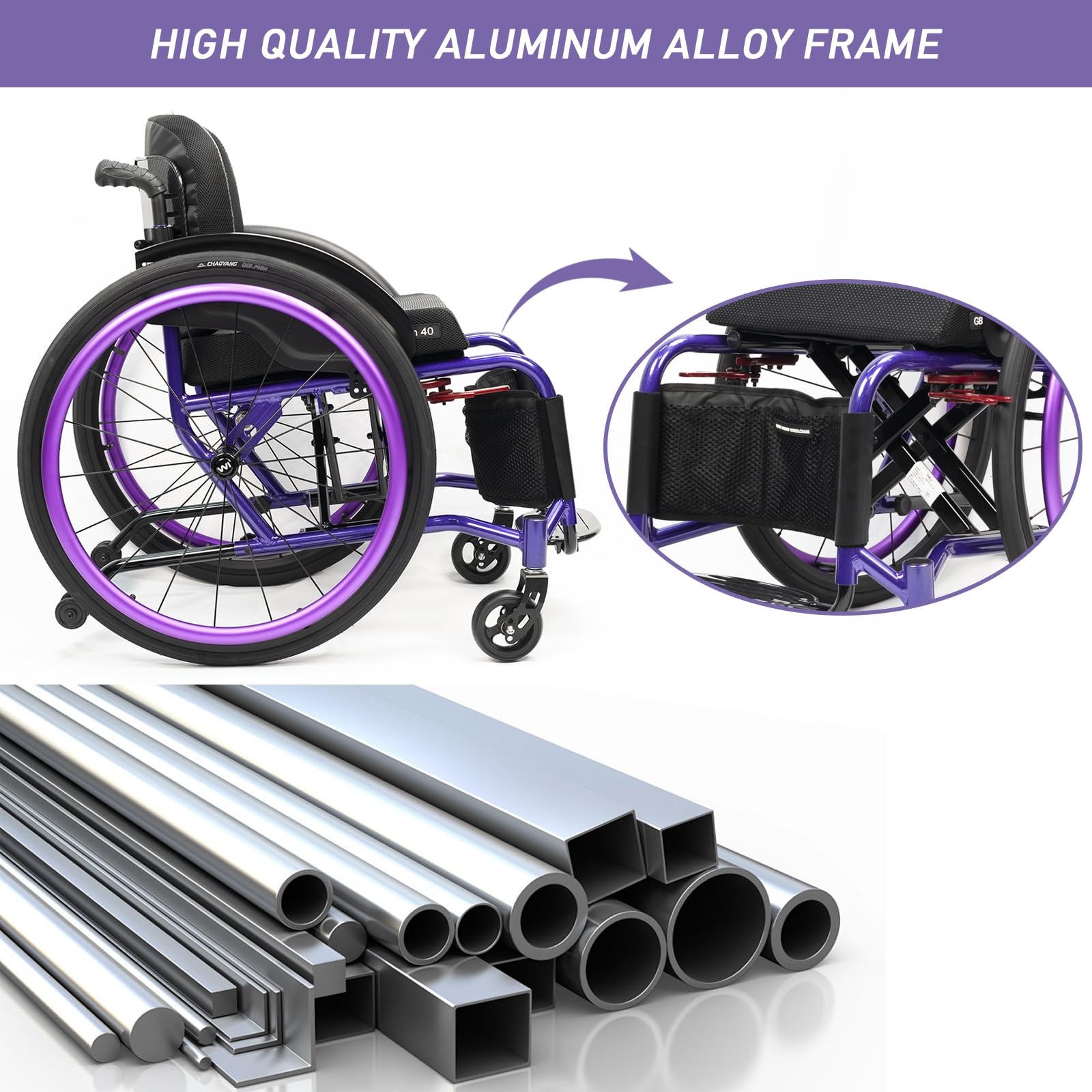 Silla de ruedas deportiva y de ocio, silla de ruedas plegable manual, silla de ruedas de aleación de aluminio con frenos de mano y ruedas traseras de liberación rápida, capacidad de peso de 220 libras