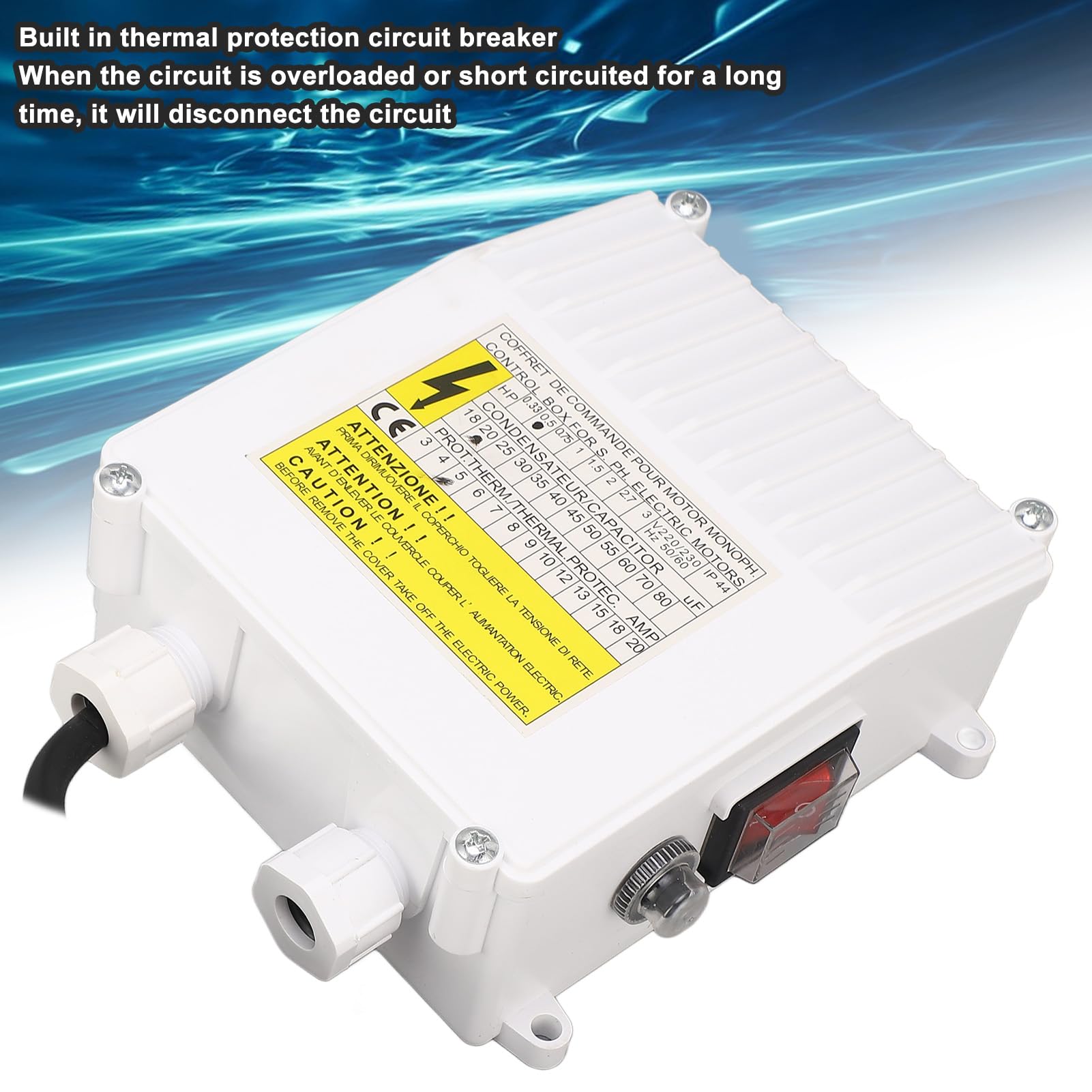Boîtier de Commande pour Pompe de Puits Profond Submersible, 370W 20uf, Protection Thermique Intégrée, ABS et Cuivre