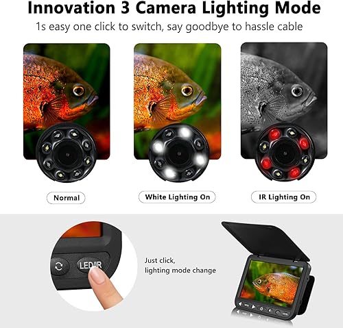 Miniatura 5 de Cámara de pesca submarina de 7 pulgadas con DVR - Actualización HD 1080P Cámara de pesca en hielo subacuática con batería de litio de 10,000 mAh,