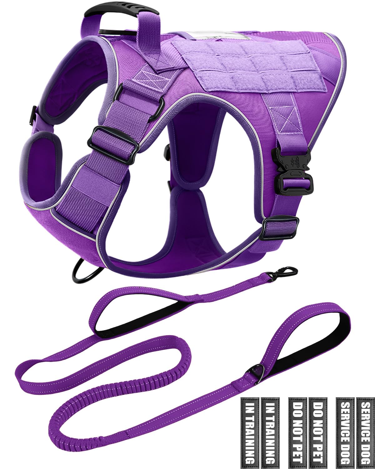 Service Dog in Training Vest Leash Set, Reflective Do Not Pet Dog Harness with Handle and 6 Patches, Full Metal Buckles, for Large Dogs Training